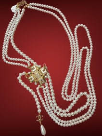 Ab authentic 18k Gold Plated Multi Strand Pearl Chanel Necklace