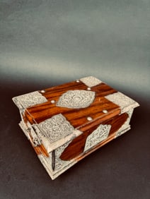 19th Century Tibetan Silver Mounted Wooden Box