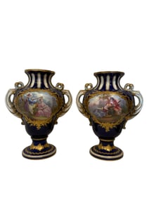 Pair of 19th Century Sevres Style Hand Painted Porcelain Vases