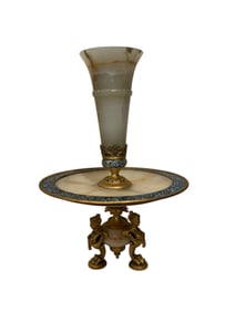 19th Century Champleve Enamel Mounted Onyx Centerpiece