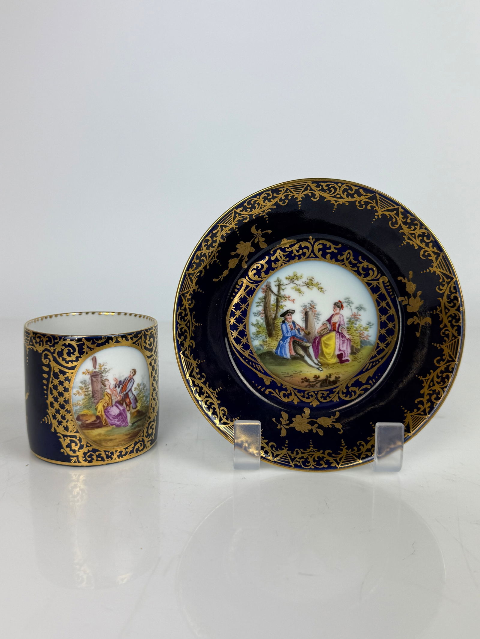19th Century Royal Vienna Hand Painted Porcelain Cop & Saucer: 19th Century Royal Vienna Hand Painted Porcelain Cop & Saucer. H:5-1/2