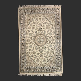 Nain Hand-Woven Persian Rug, Made of the Best Wool and Flower-Coloured White Silk