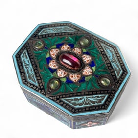 An Austrian Enameled Gilded Sterling Silver Mounted Precious Stones Box