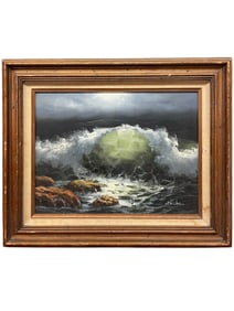An Oil on Canvas Painting of a Wave