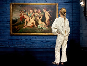 A Palatial Oil on Canvas Painting " Garland of Fruit" After Peter Paul Rubens (1577-1640)