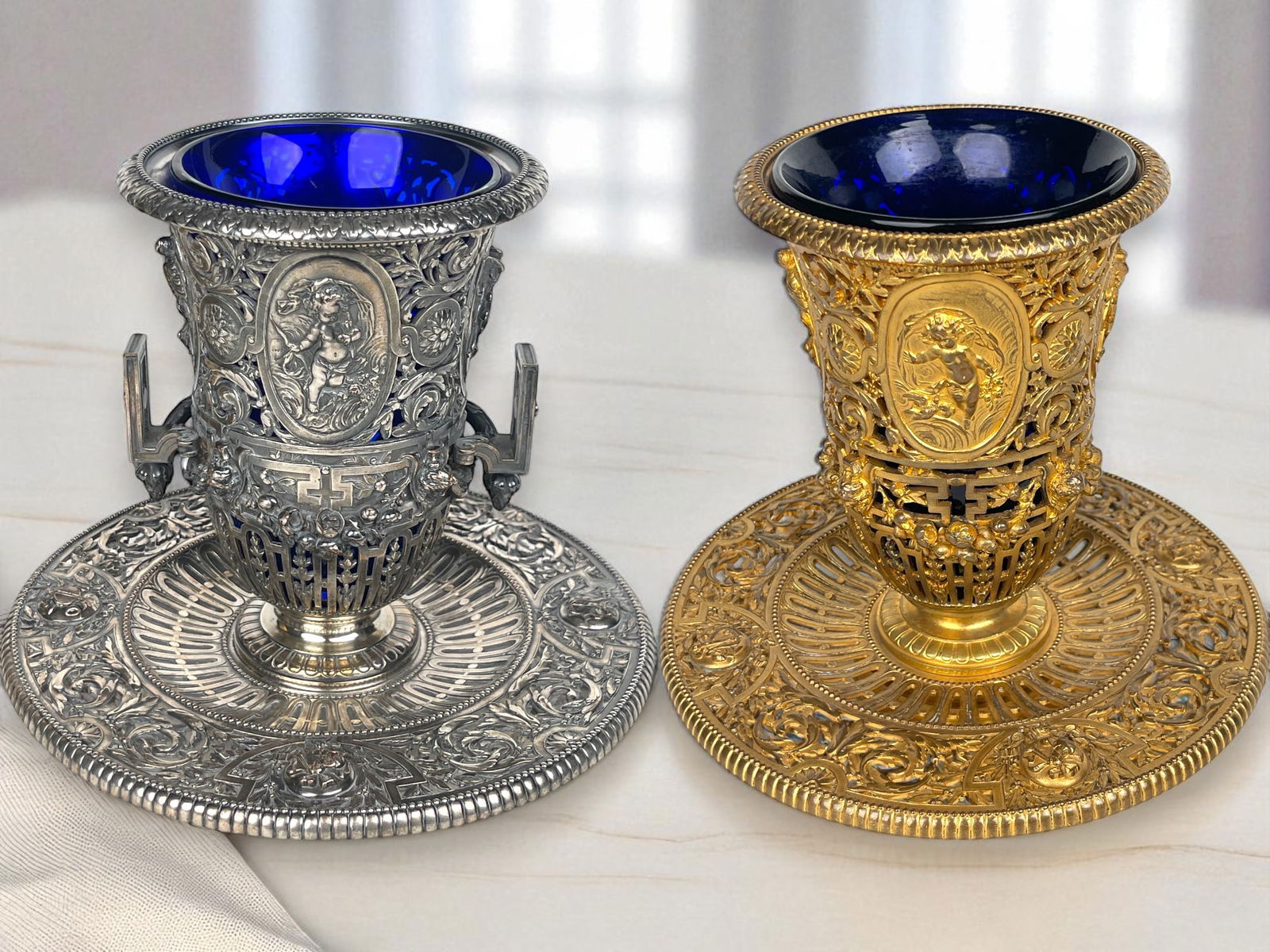 A Pair of 19th Century French Barbadian Gilt & Silvered Vases (1 of 18)