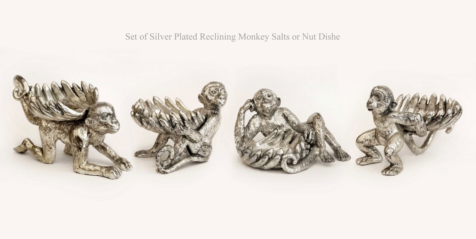 Set of Silver Plated Reclining Monkey Salts or Nut Dishes (1 of 1)