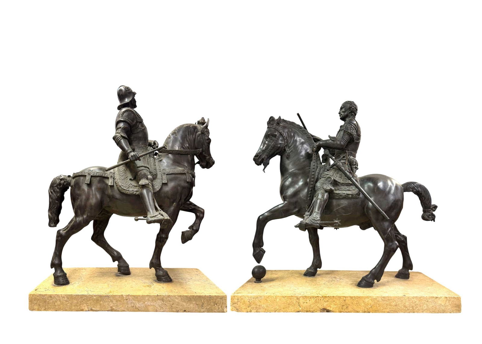 A Pair of Very Large Patented Bronze Equestrian Mounted On Marbles, France, Late 19th Century (1 of 1)