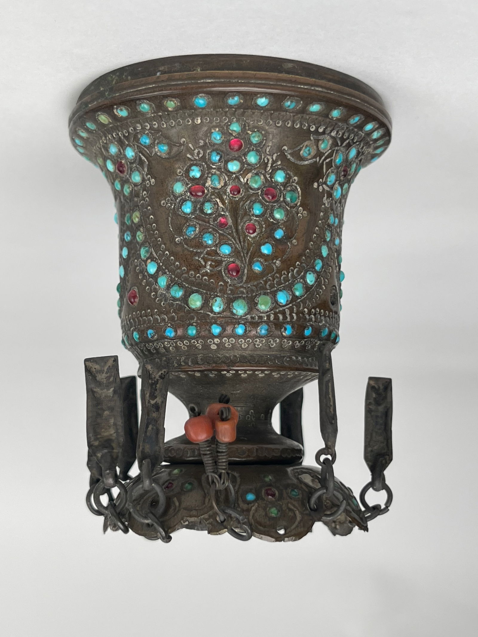 19th Century Persian Qajar Silver, Ruby & Turquoise Hookah Part (1 of 5)