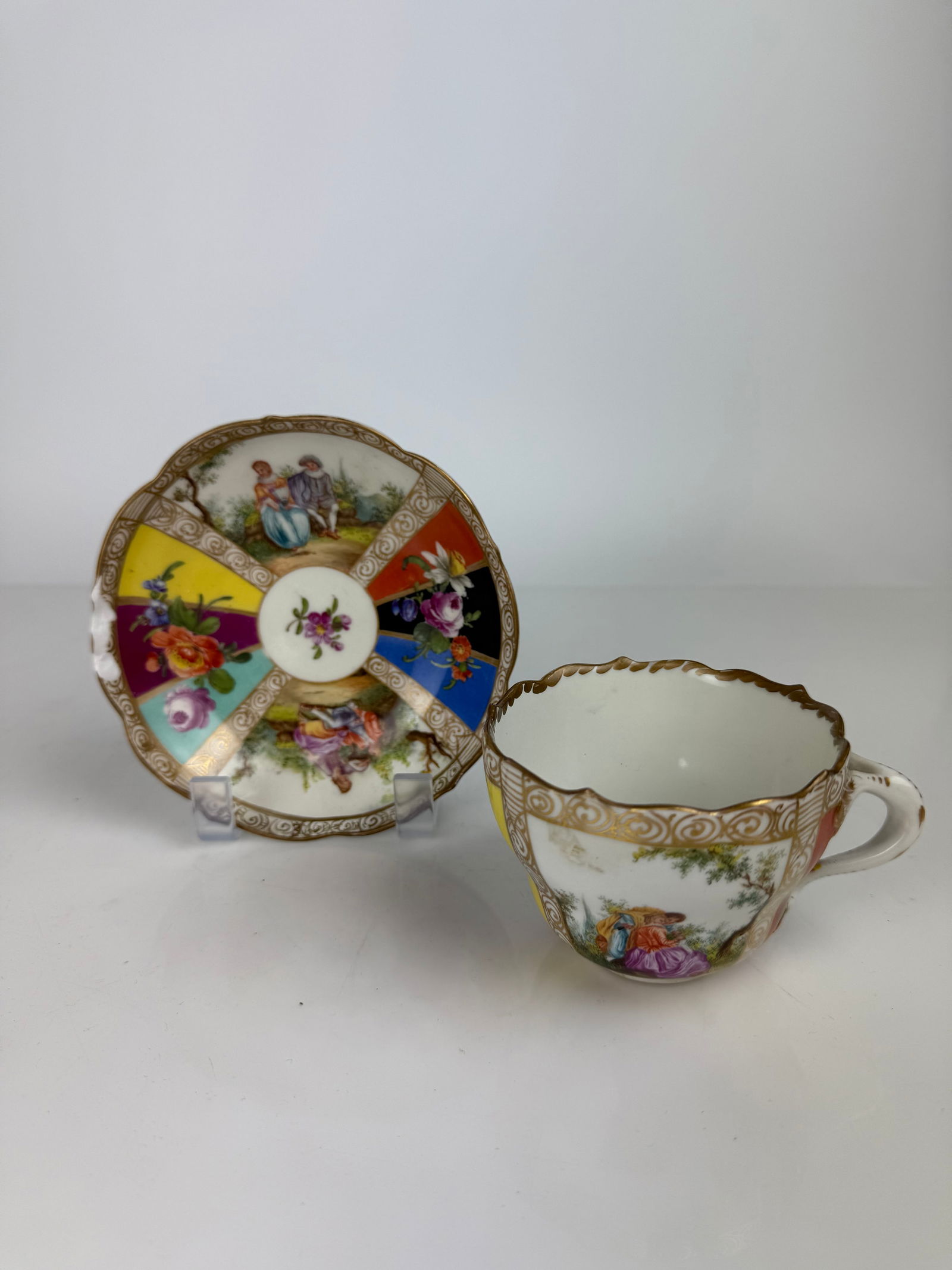 19th Century Meissen Style Hand Painted Cup & Saucer (1 of 4)