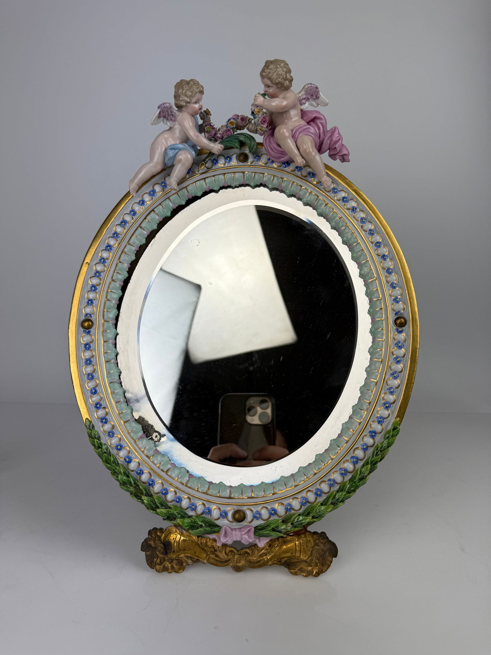 19th Century Meissen Porcelain Hand Painted Ormolu Mirror (1 of 7)