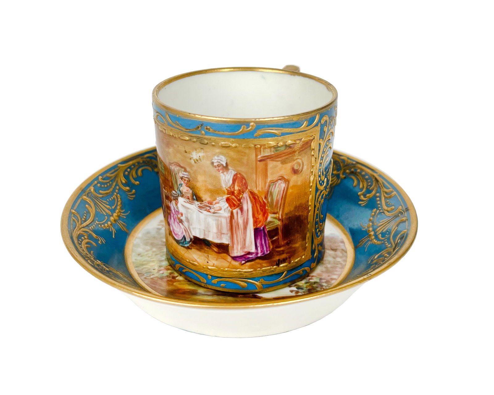 19th Century French Sevres Style Blue Ground Porcelain Cup & Saucer (1 of 8)