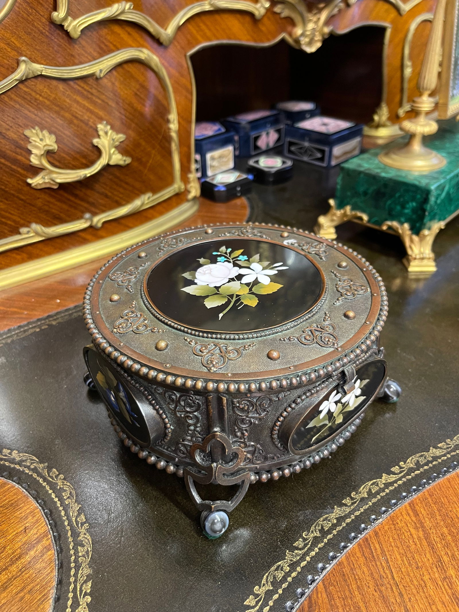 Patinated Bronze & Pietra Dura Decorative Box, Italy circa 1880 (1 of 12)