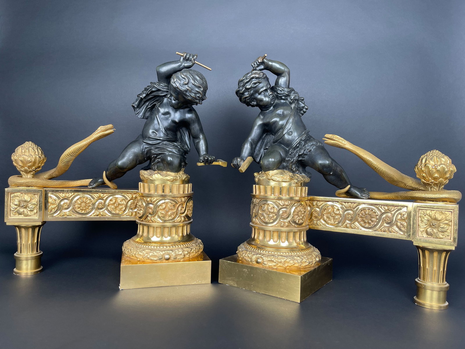 A Large Pair Of Ormolu & Patinated Bronze Chenets By Henry Dasson (1 of 13)
