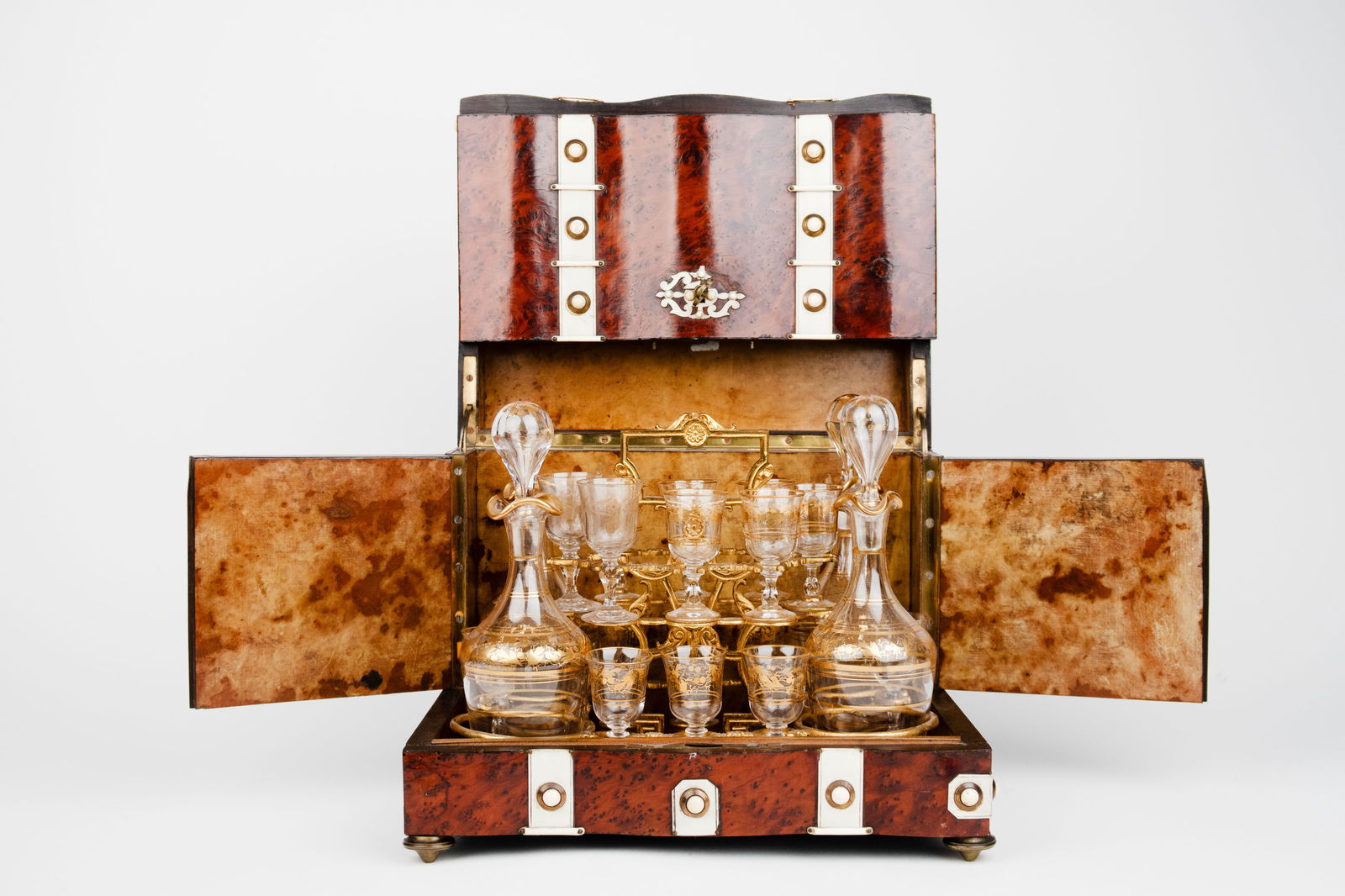 19th Century French Ormolu Mounted Burr Ash Tantalus (1 of 13)