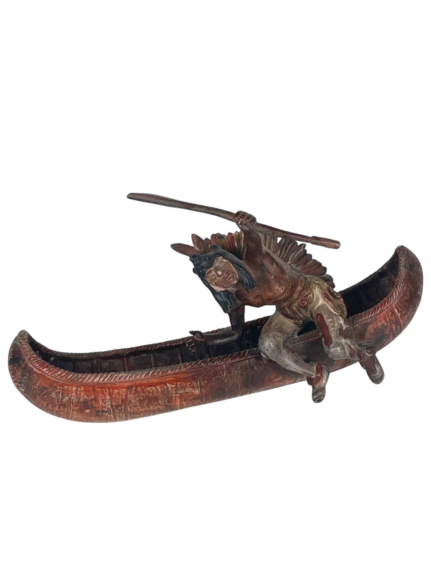 Patented Bronze Sculpture of a Native American on a Canoe By Carl Kauba (1 of 8)