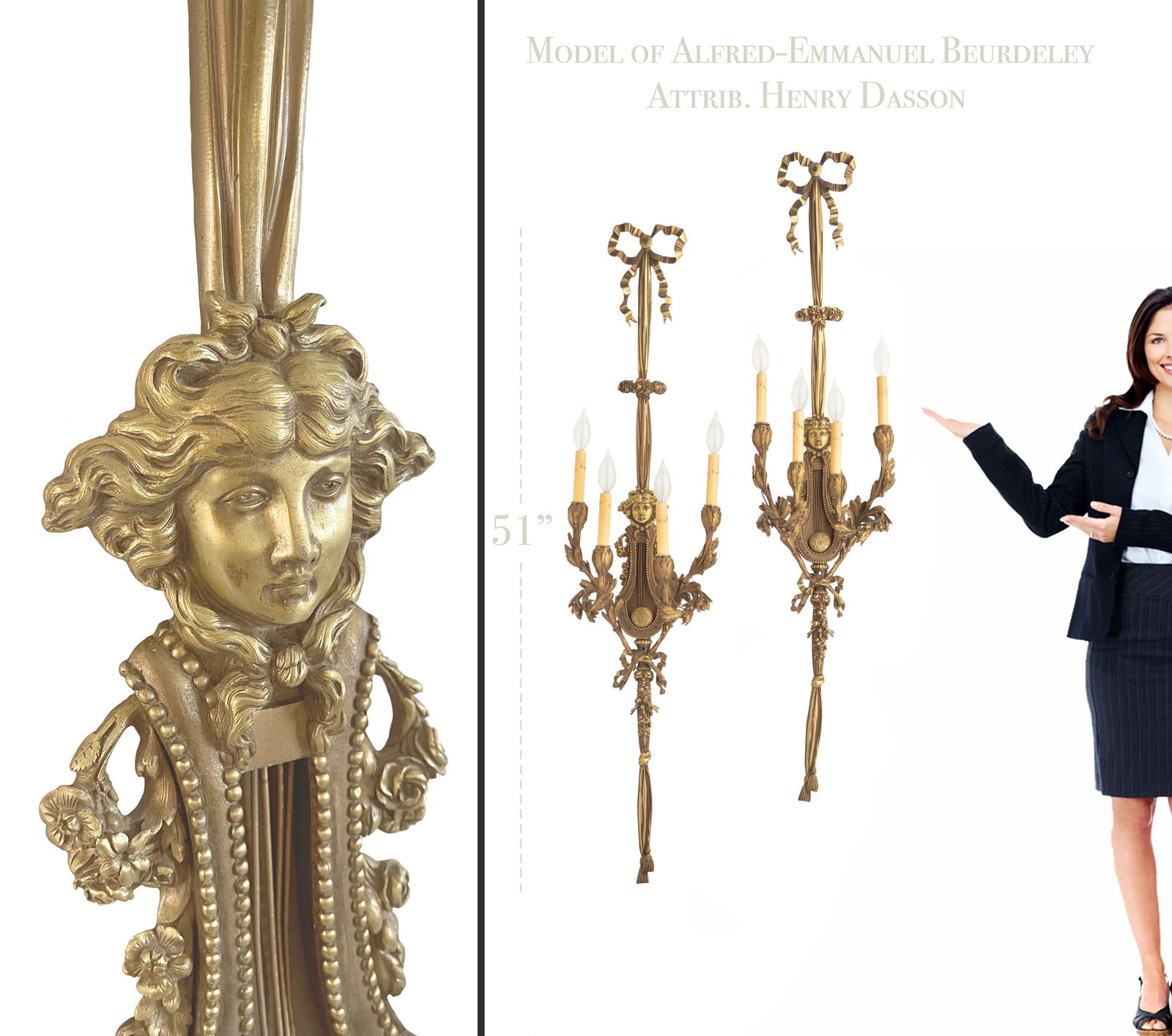 Pair of Bronze Four Branch Wall Sconces After Beurdeley (1 of 10)