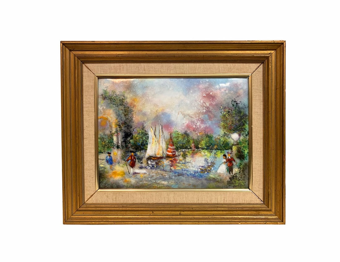 Modern Art Framed Enamel on Copper Painting: Modern Art Framed Enamel on Copper Painting. 22" x 18"