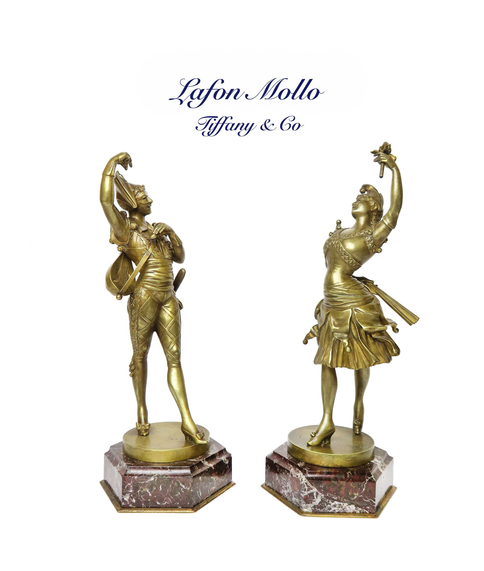A Pair of Tiffany & Co. Bronze Figures By Lafon Mollo: Pair of Tiffany & Co. French Bronze Figures Of Harlequin & Columbine By Lafon Mollo. H 11.1/4"