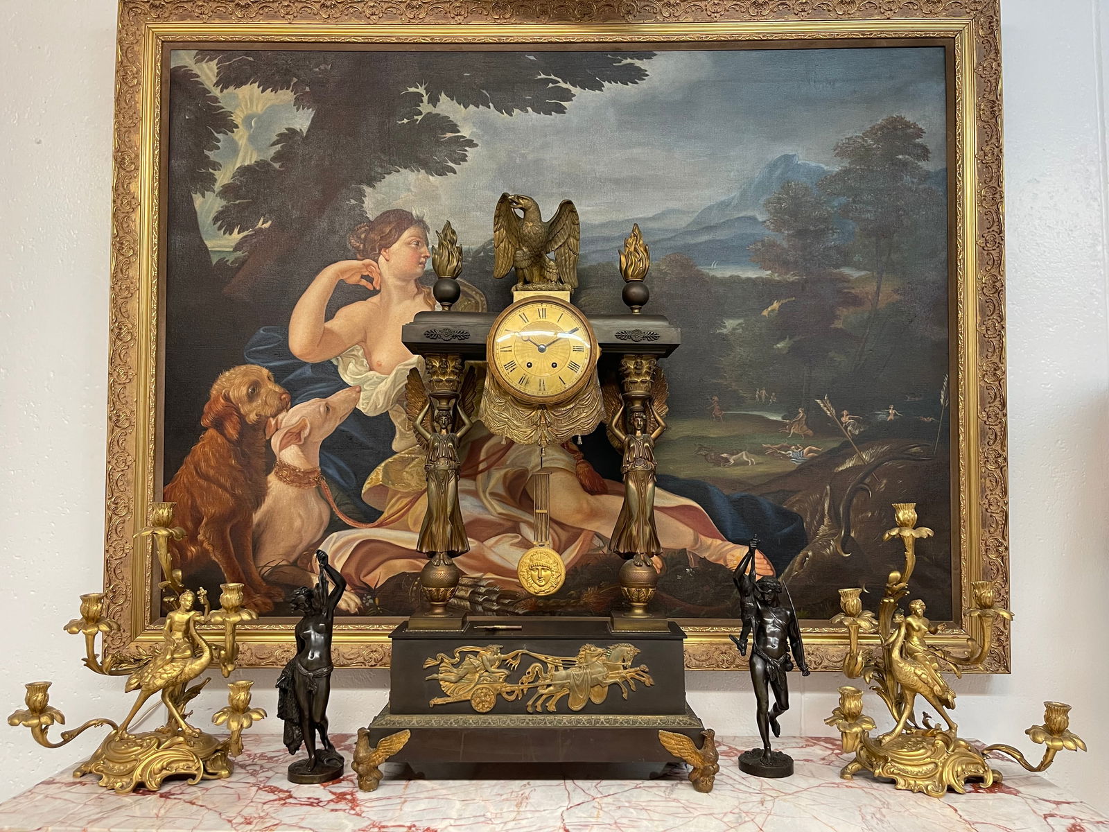 Very Large Size 19th century French Gilt & Patinated Bronze Clock: Very Large Size 19th century French Gilt & Patinated Bronze Clock.39"x22-1/2"x7-1/2"