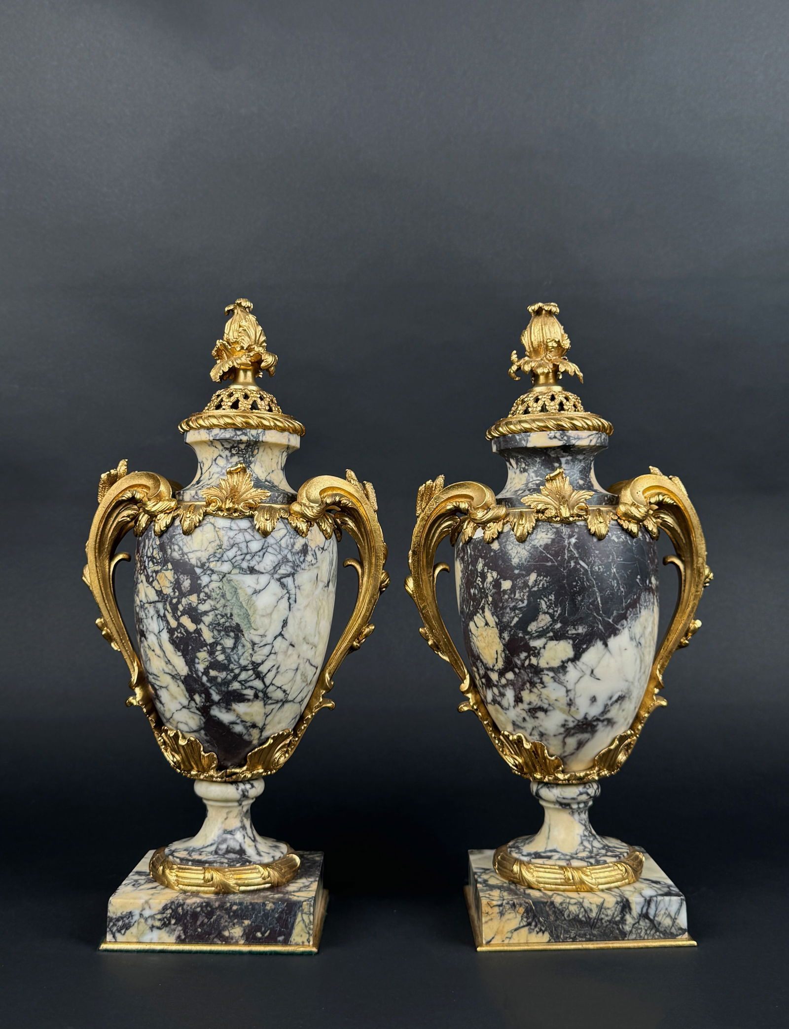 Pair Of Ormolu Mounted Breche Violette Marble Urns (1 of 8)