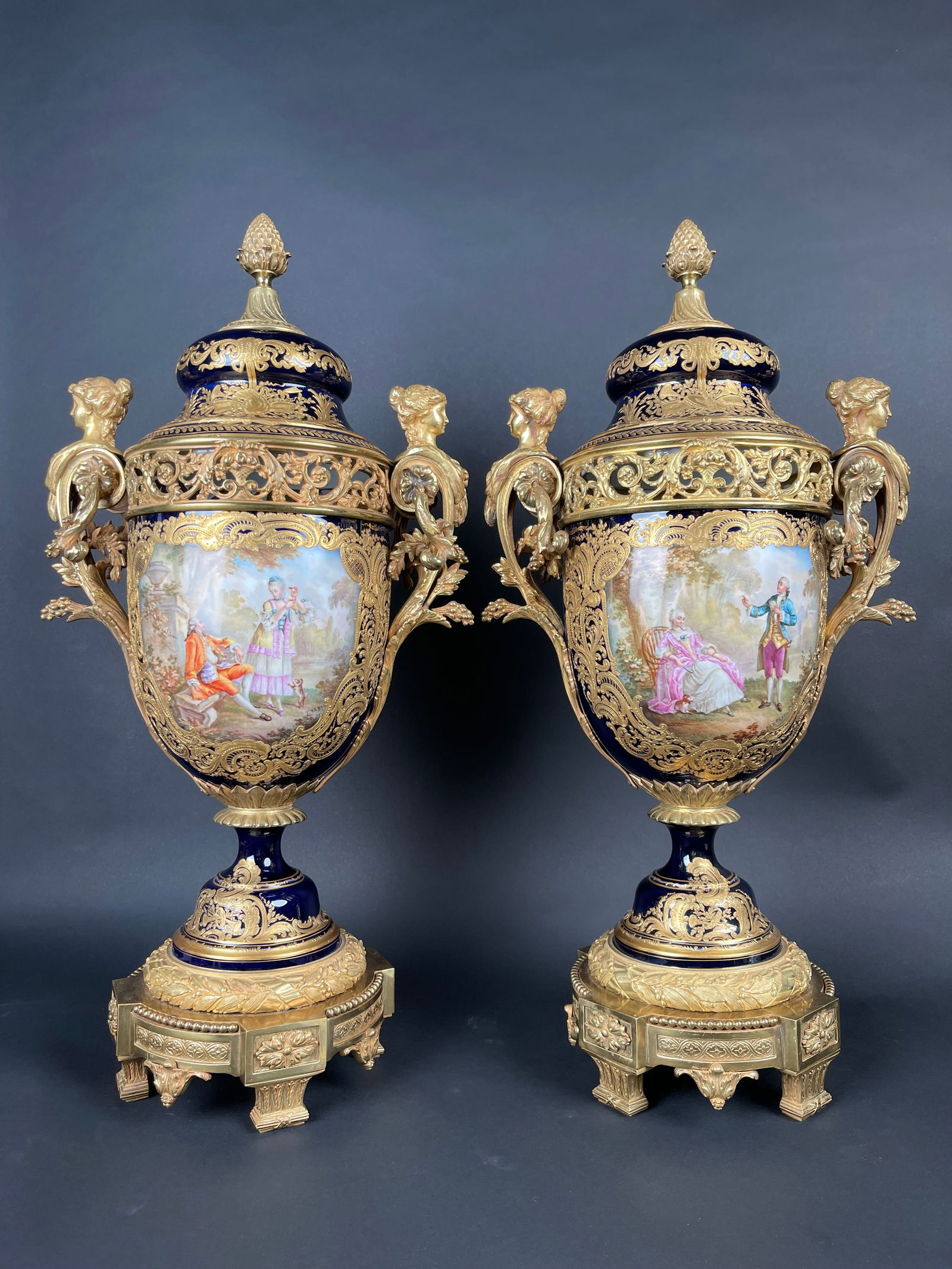 19th Century Pair Of French Ormolu Sevres Porcelain Urns (1 of 15)