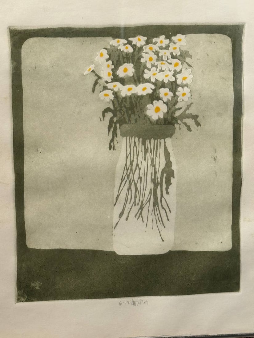 Bouquet Lithograph On Paper Signed & Dated 1917 - 4