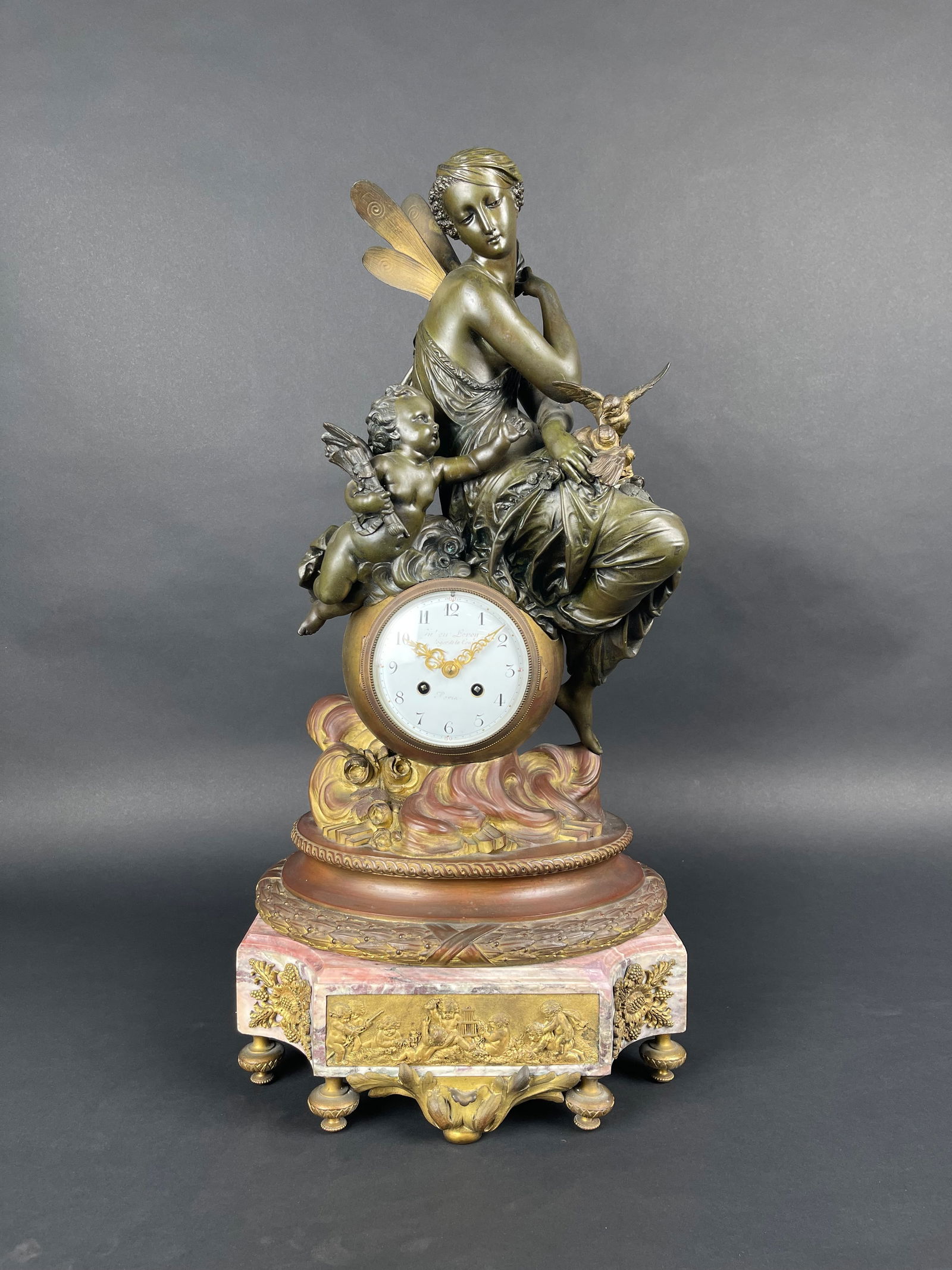 19th Century Gilt & Patinated bronze Mounted On Marble Clock By Leroy (1 of 17)