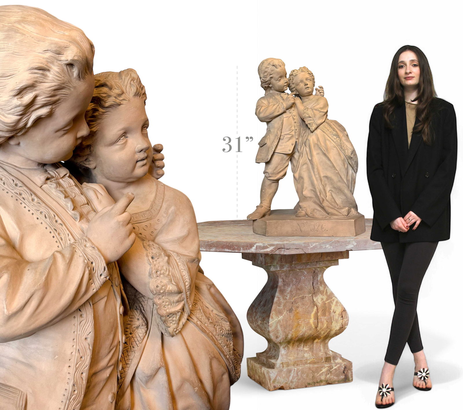 A Large 19th Century French Terra Cotta Sculpture Of A Loving Couple (1 of 10)