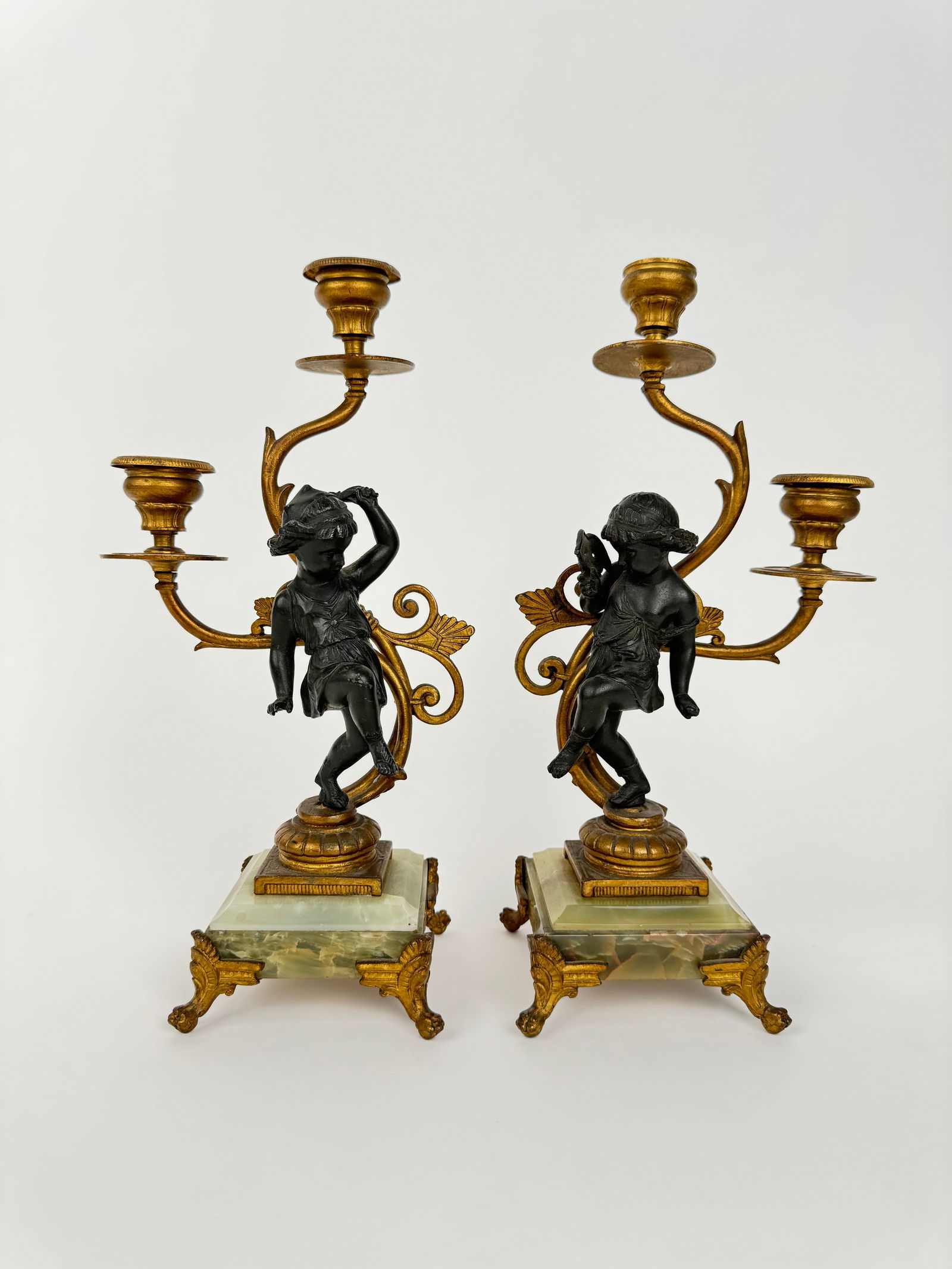 Pair Of Gilt & Patinated Art Nouveau Candelabras Mounted On Onyx (1 of 6)