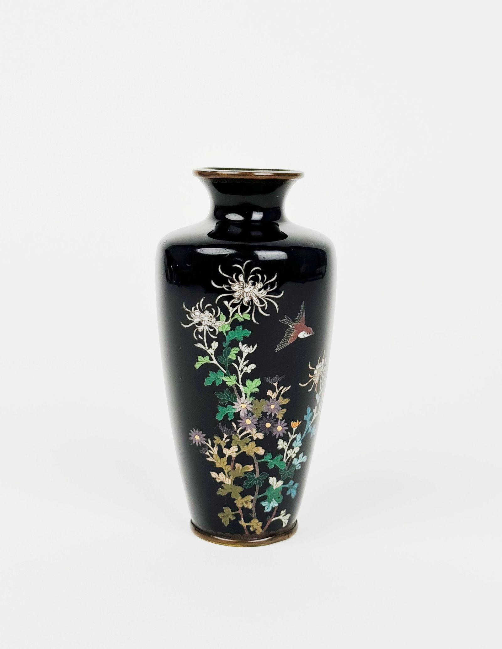 19th Century Japanese Meiji Period Enamel Miniature Vase: 19th Century Japanese Meiji Period Enamel Miniature Vase. 4-3/4"x2-1/2"