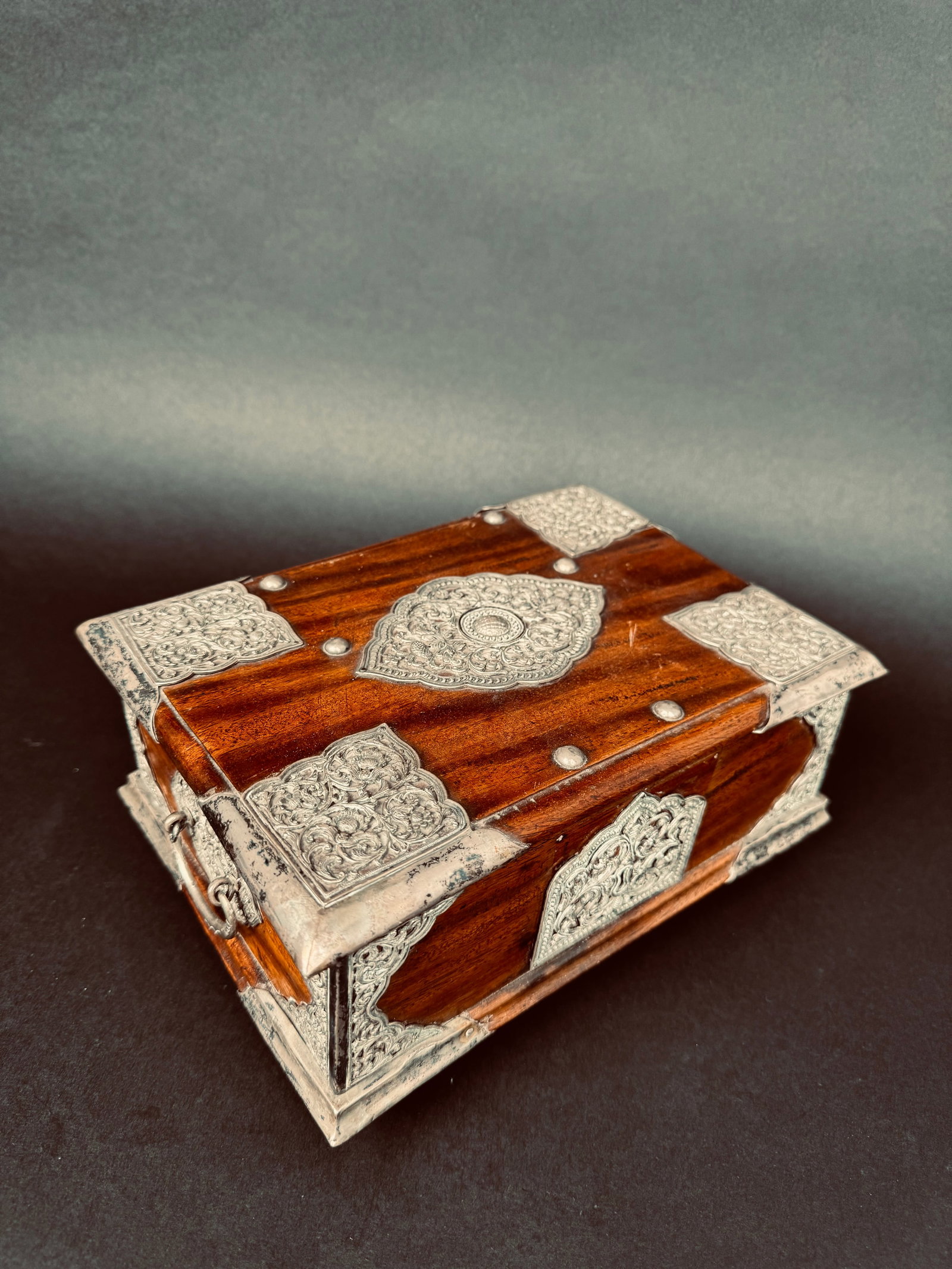 19th Century Tibetan Silver Mounted Wooden Box (1 of 8)