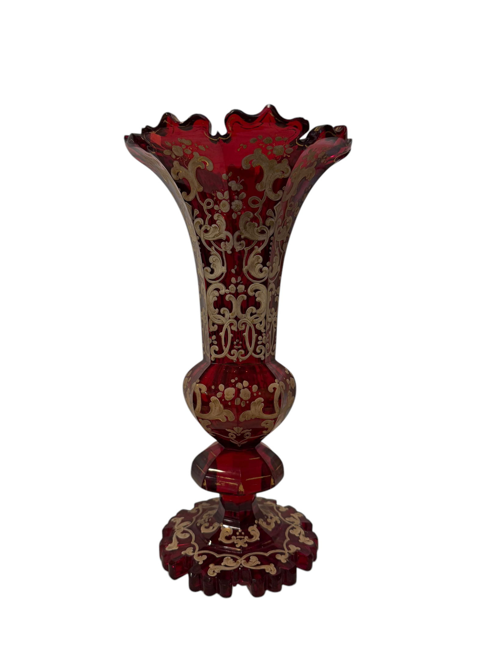 19th Century Bohemian Gilded Cut Crystal Vase (1 of 4)
