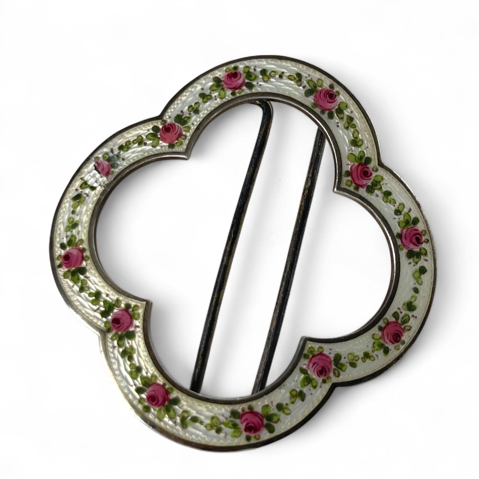 An Austrian Enameled Sterling Silver Buckle: An Austrian Enameled Sterling Silver Buckle. 3”x 3”