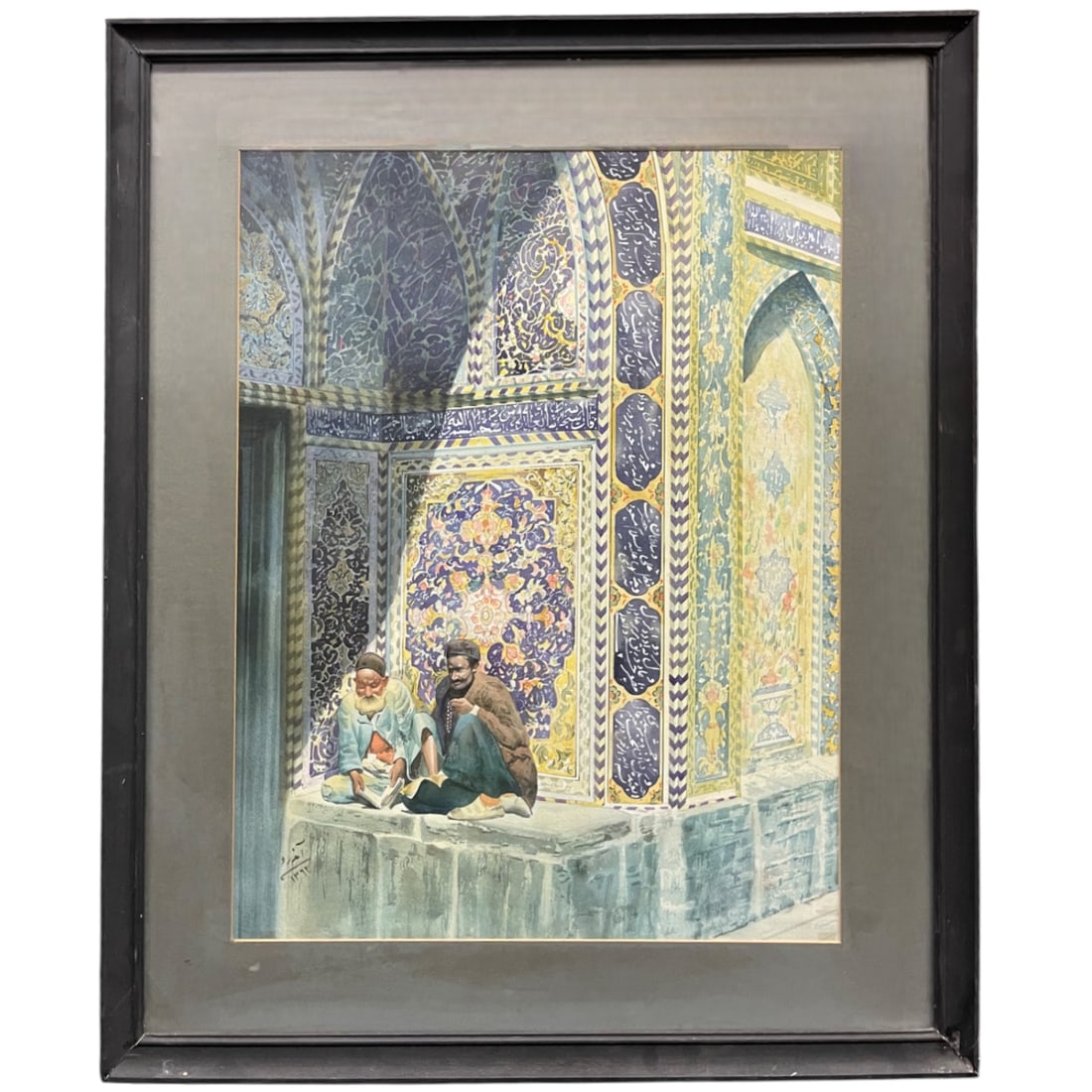 An Iranian Watercolor Painting of a Mosque: An Iranian Watercolor Painting of a Mosque. Signed By Andro. Iran, Circa 1970s. 31-1/2” x 26“