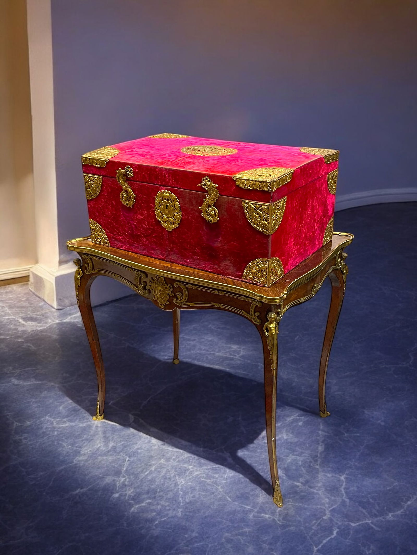 19th Century American E. F. Caldwell & Co Ormolu Mounted Velvet Wooden Box (1 of 11)