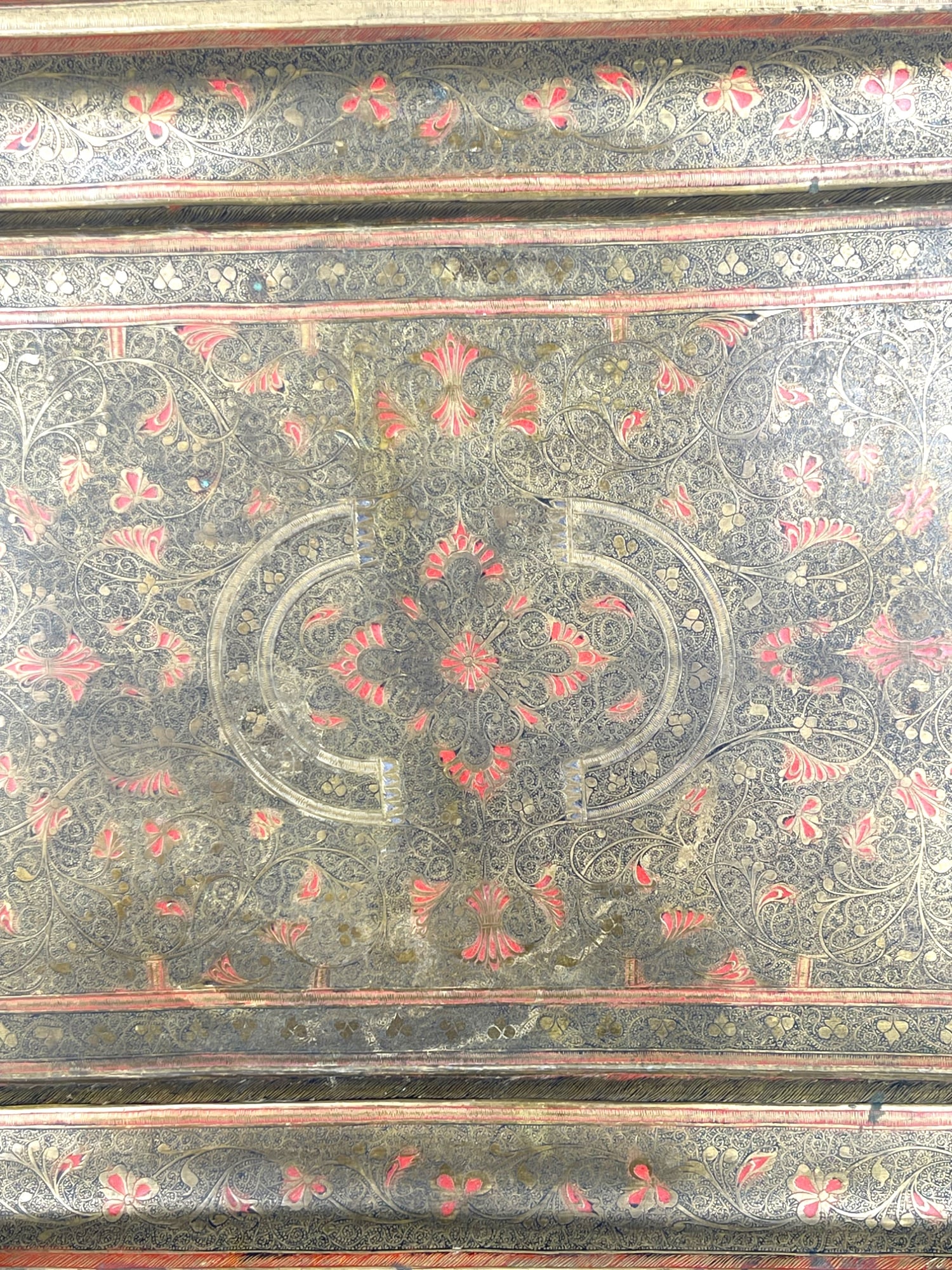 A Middle Eastern Handmade Hand Hammered Cold Enameled Tray - 5