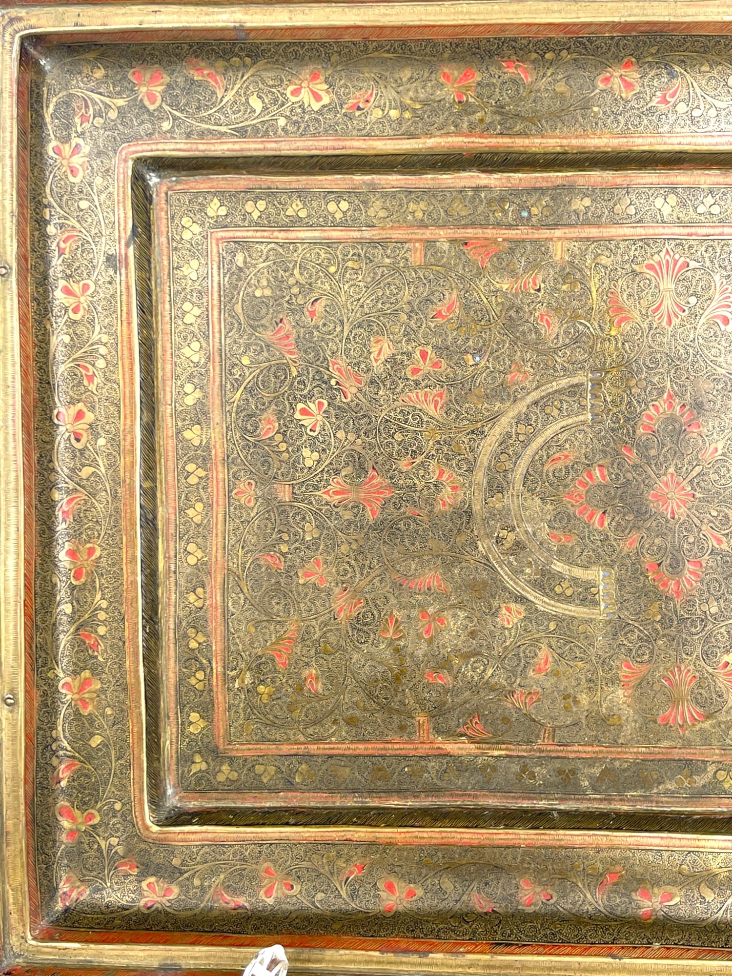 A Middle Eastern Handmade Hand Hammered Cold Enameled Tray - 6