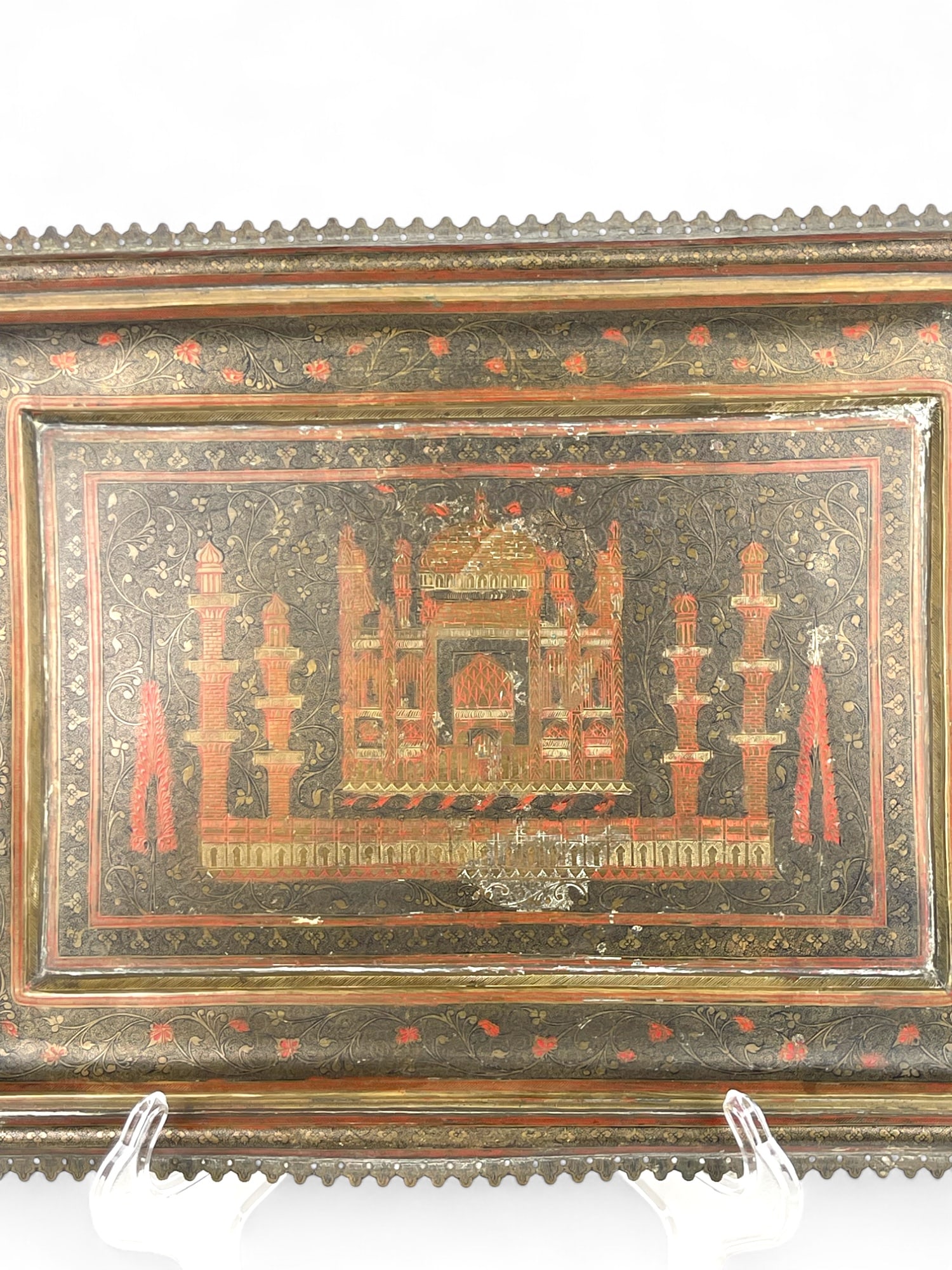 A Middle Eastern Handmade Hand Hammered Cold Enameled Tray - 4