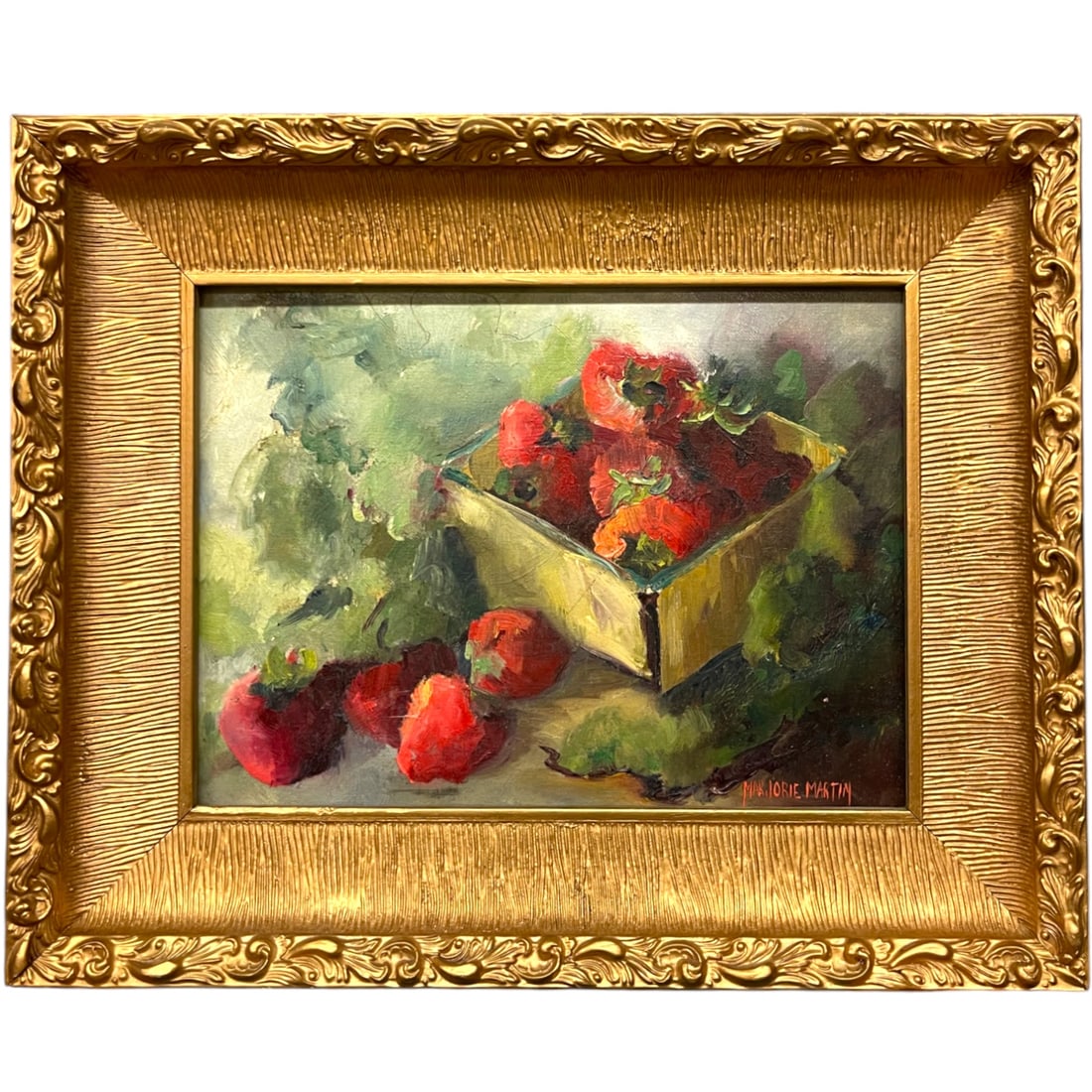 An Oil on Board Still-Life Painting Set in a Ornate Frame By Marjorie Martin: An Oil on Board Still-Life Painting Set in an Ornate Frame By Marjorie Martin. Frame: 16” x 13”.