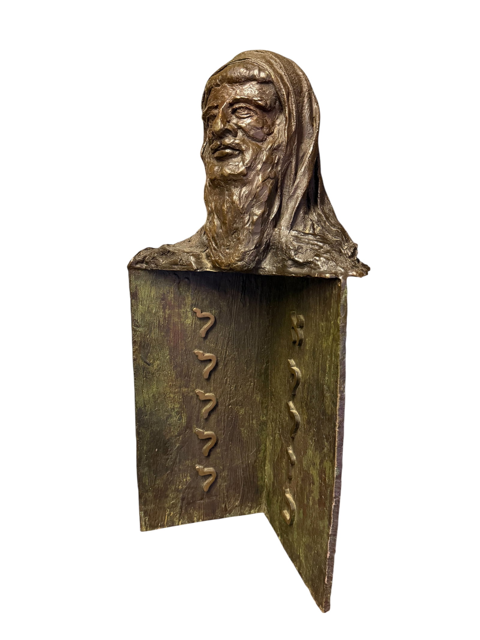 A Limited Edition Patinated Sculpture Of Moses: Moses, Bronze Sculpture by Ceutro, 1984Limited edition patinated bronze bust of Moses, the biblical lawgiver, shown hooded with flowing beard and a solemn, prophetic expression. The figure is mounted