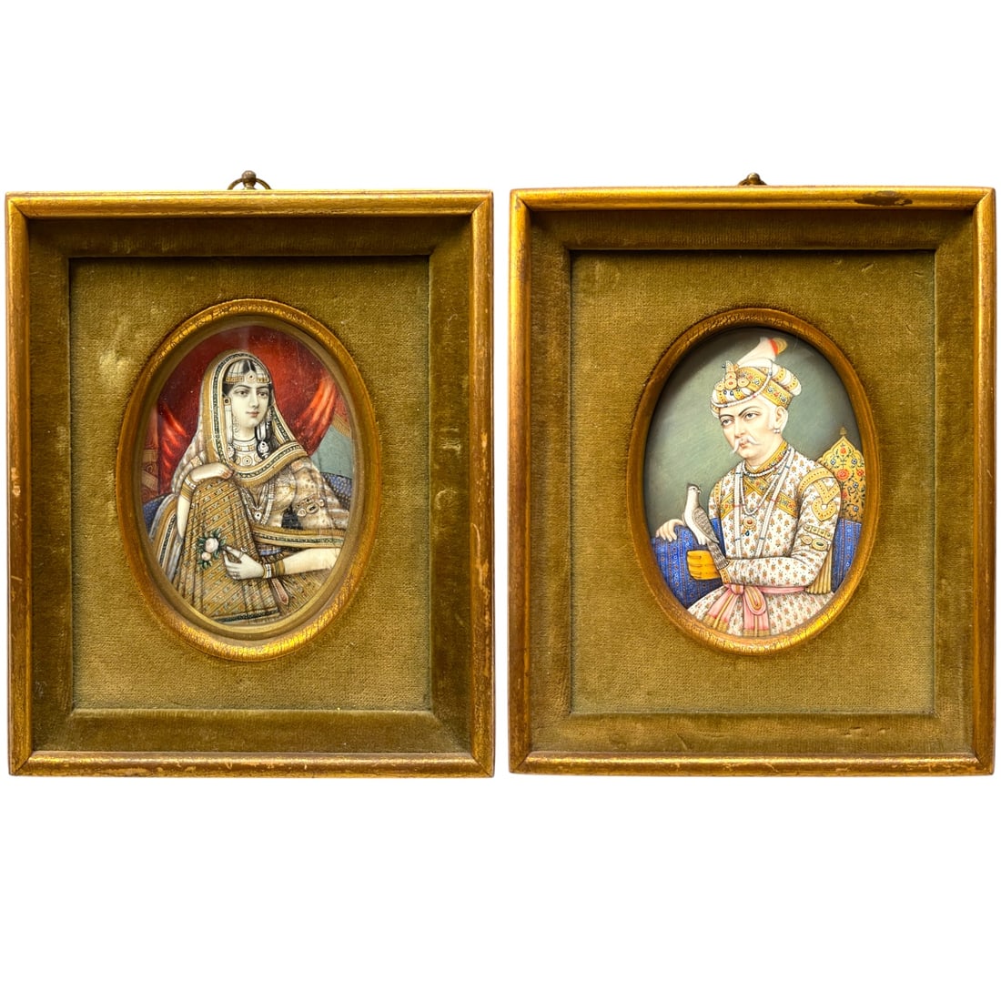 Indian Mughal Period, Pair of Framed Portraits of Emperor Akbar & Princess Mughal (1 of 8)
