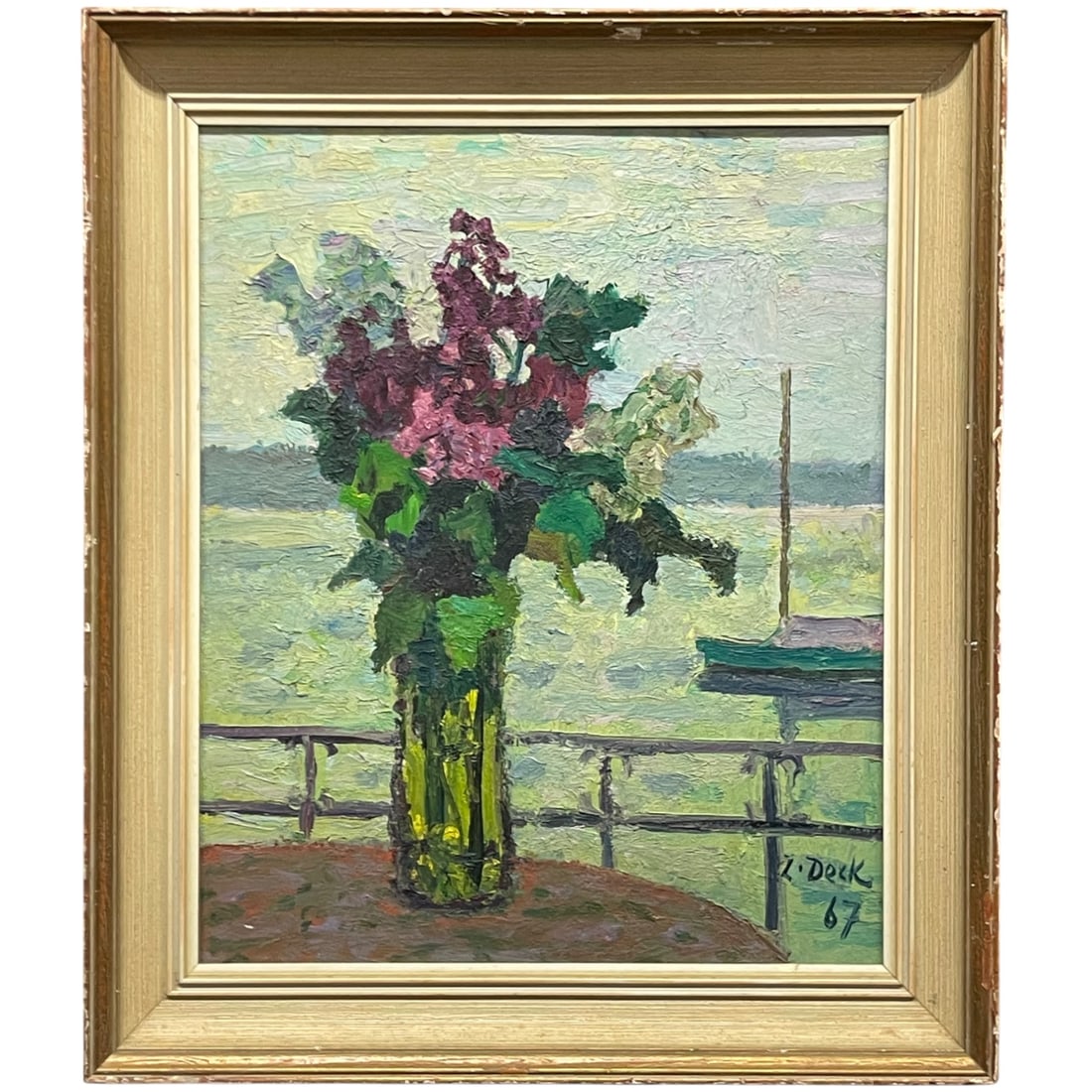 Leo Deck (Swiss, 1908-1997): Leo Deck (Swiss, 1908-1997). Oil on board. Frame: 22" x 18-1/2"