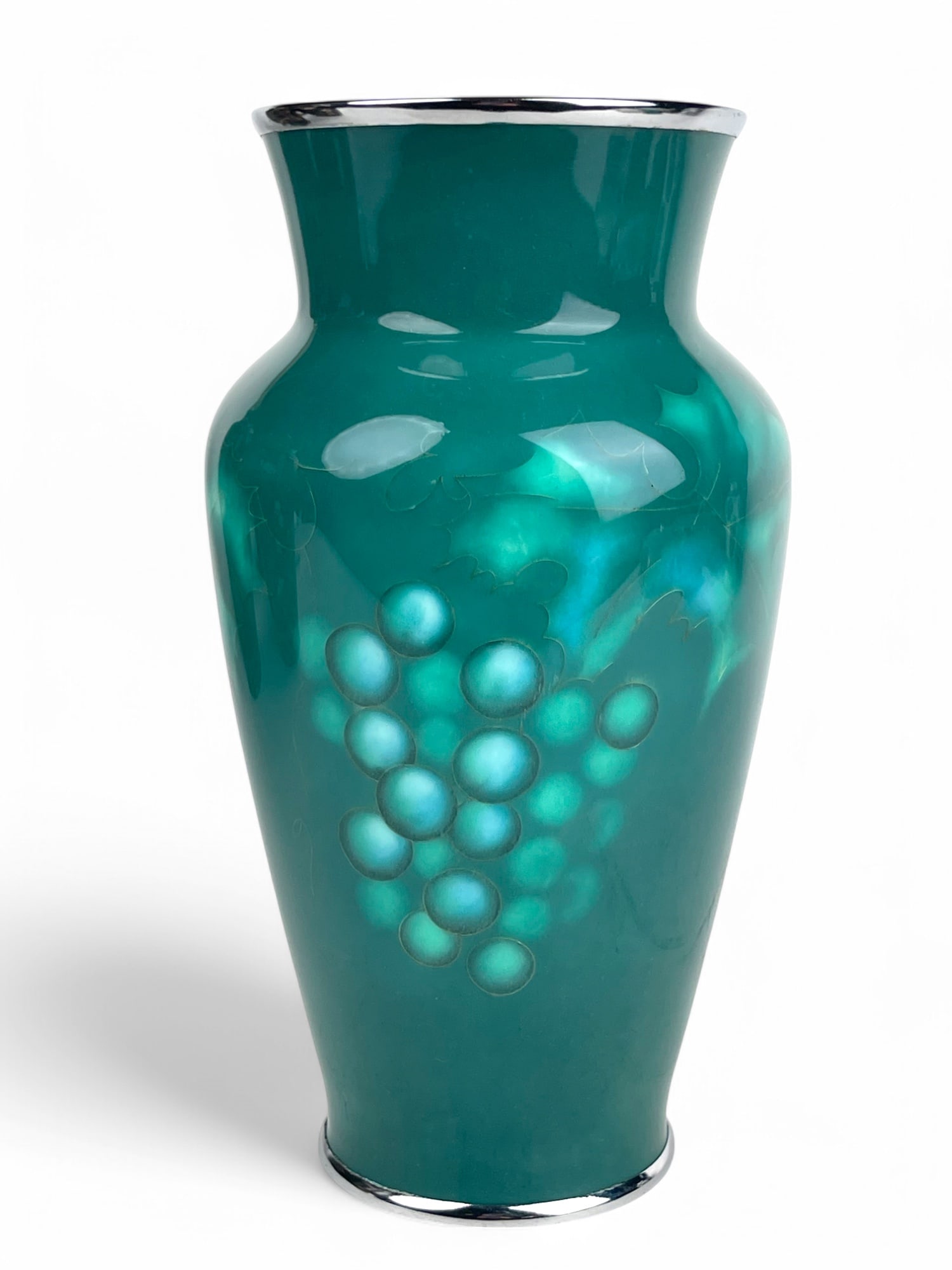 A Japanese Meiji. Silver Mounted Green Enamel Vase Signed By The Artist: A Japanese Meiji. Silver Mounted Green Enamel Vase Signed By The Artist. 10" x 4-1/2"