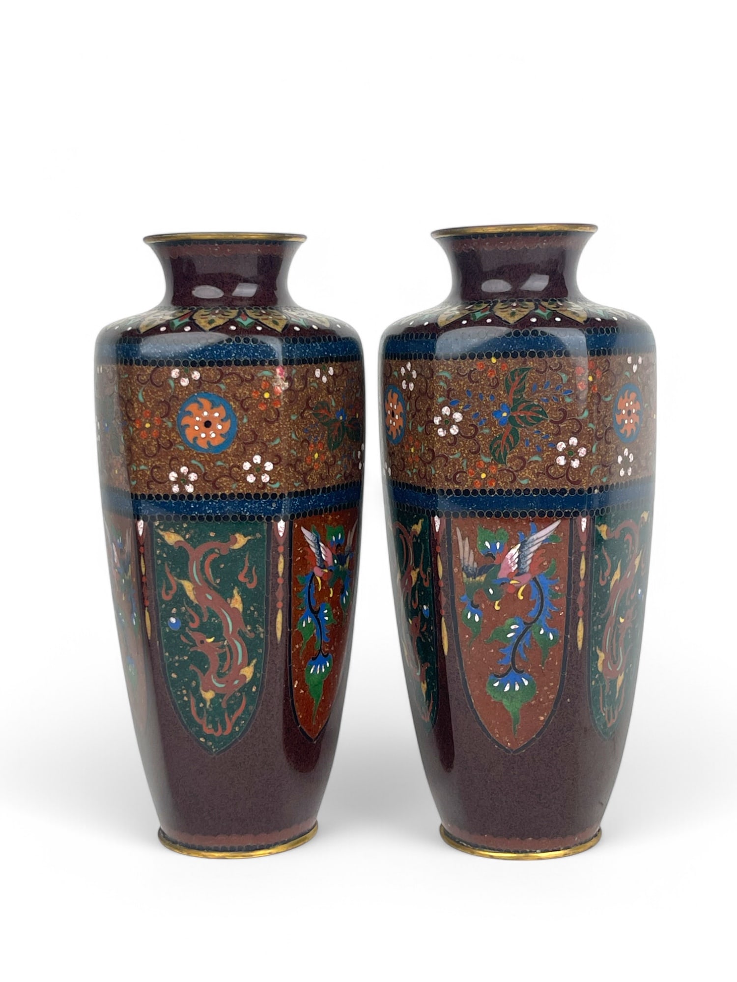 A Pair of Japanese Meiji. Design Cloisonné Enamel: A Pair of Japanese Meiji. Design Cloisonné Enamel. 8-1/2" x 3-1/2"