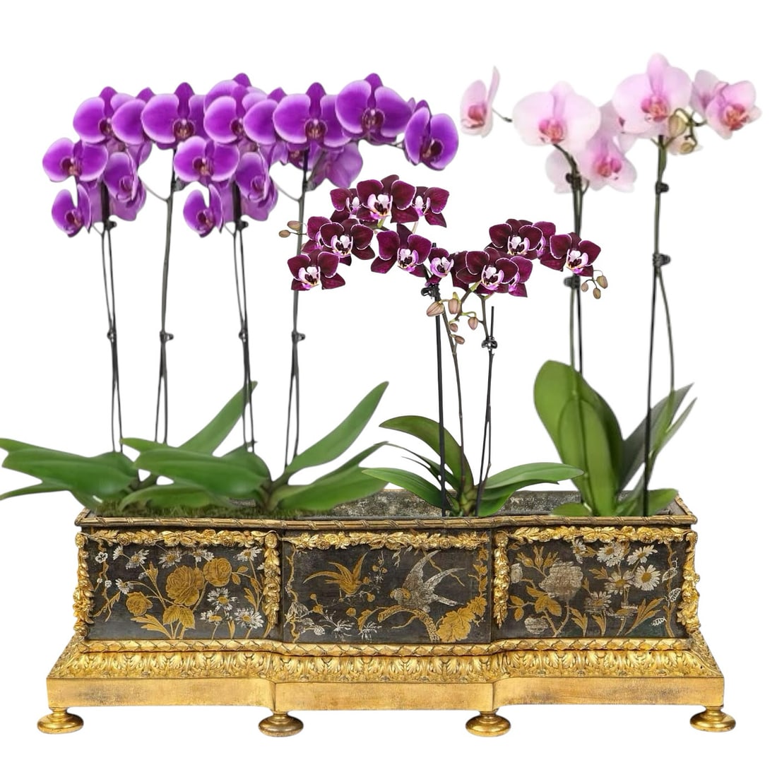 A Fine 19th Century French Gilt Bronze Chinoiserie Jardiniere By Barbedienne: A Fine 19th Century French Gilt Bronze Chinoiserie Planter, Circa 1870–1890. Of rectangular form, the jardiniere is entirely cast in bronze and finished with a deep luster patina, richly decorated