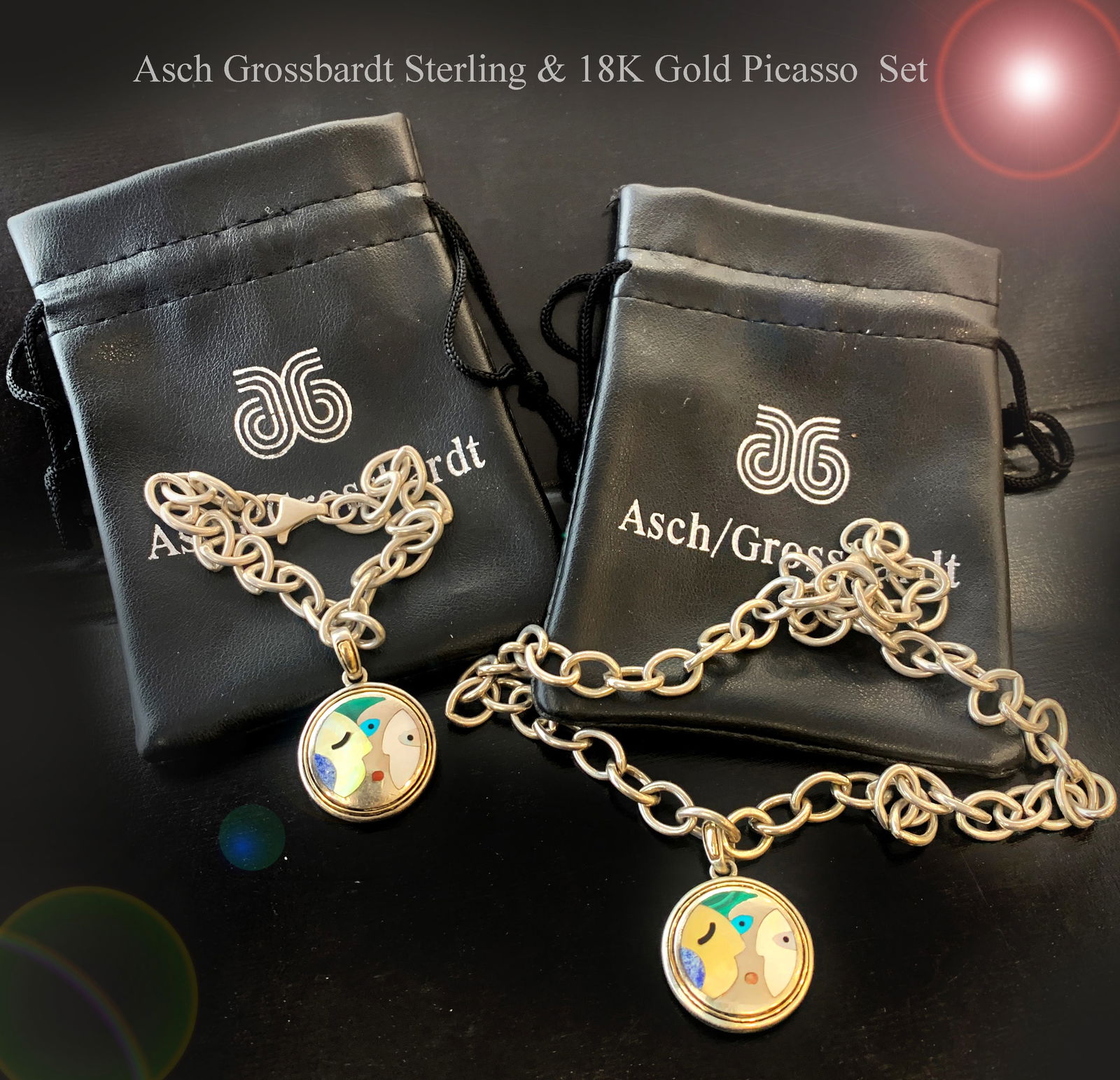 Asch Grossbardt Sterling & 18k Gold "Picasso" Charm Bracelet And necklace Set: Asch Grossbardt Sterling & 18k Gold "Picasso" Charm Bracelet And necklace Set