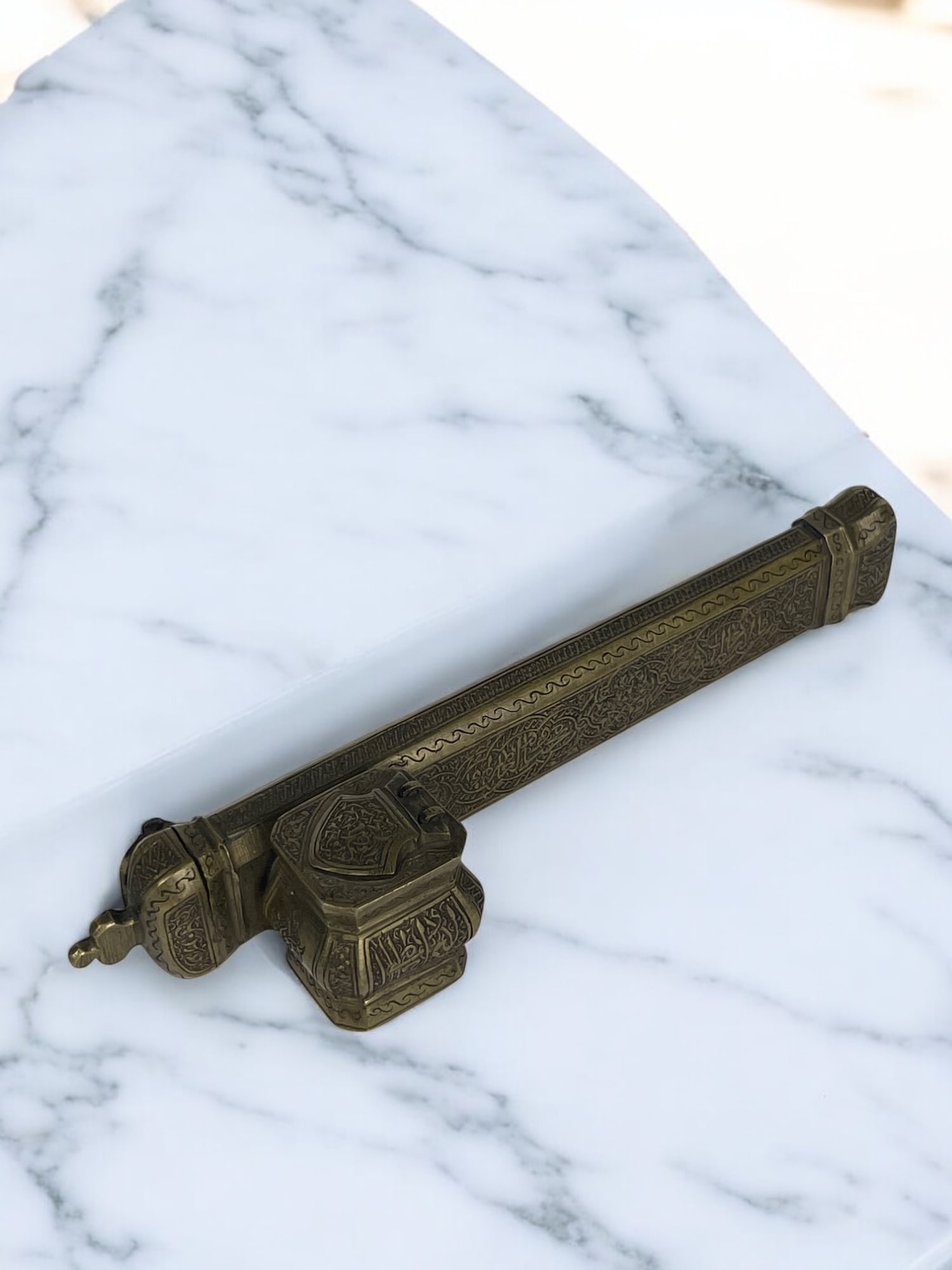 19th Century Middle Eastern Handmade Brass Inkwell & Pen Holder (1 of 10)