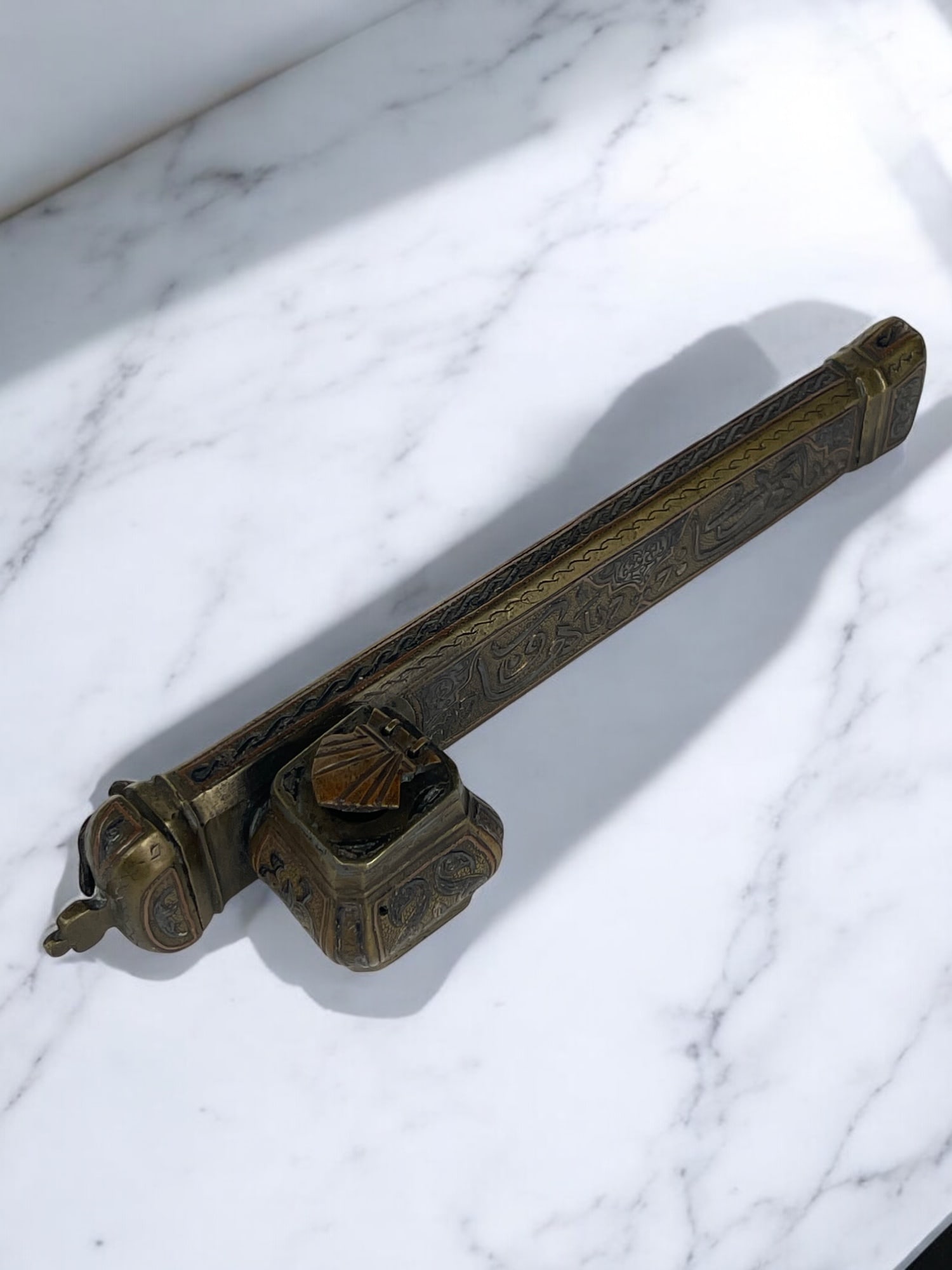 19th Century Middle Eastern Handmade Silver Inlaid Inkwell & Penholder (1 of 7)