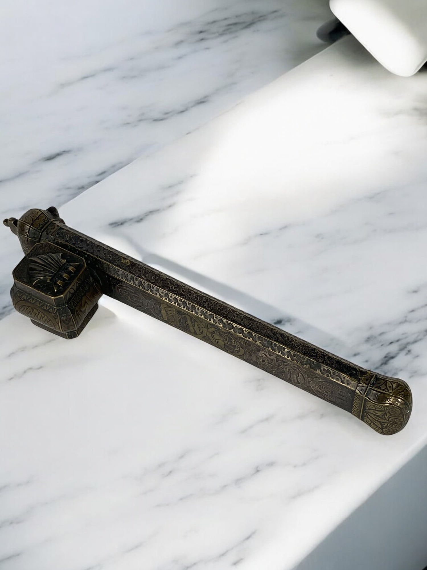 19th Century Middle Eastern Handmade Brass Inkwell & Pen Holder Signed (1 of 8)